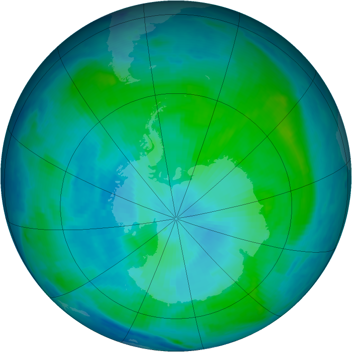 Antarctic ozone map for 08 February 1997
